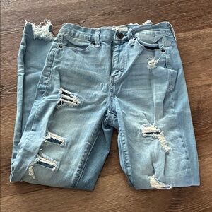 Mudd FLX Stretch High Rise Ankle Jegging Light Wash Distressed Size 3